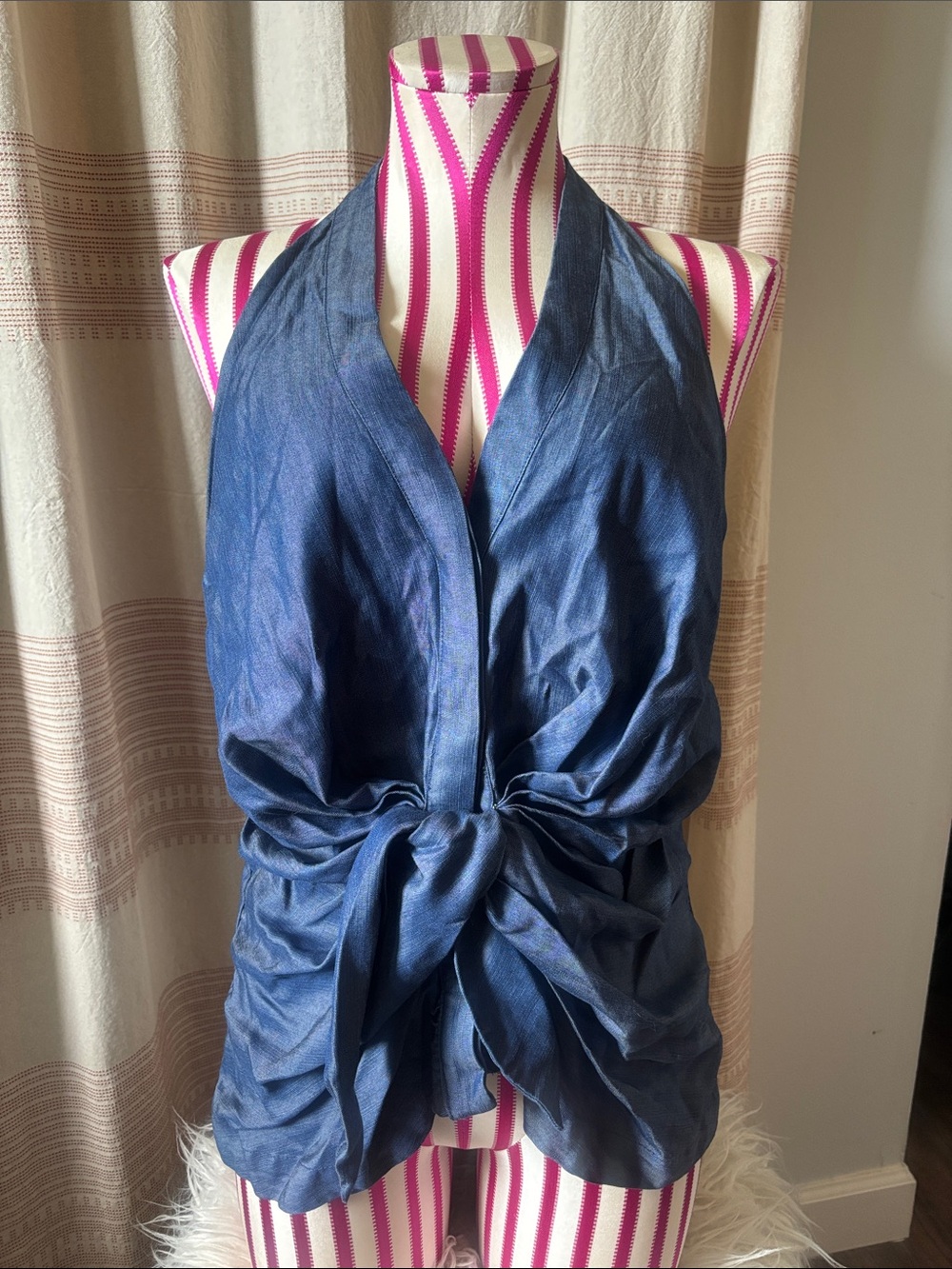 Kaari Blue Navy Halter Tie-Front Blouse